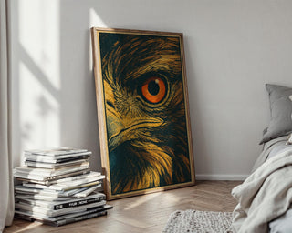 Hawk Eye Poster – Bold Close - Up Bird of Prey Wall Art, Retro Wildlife Print for Rustic, Lodge, or Nature Lover Decor - Just Great Posters