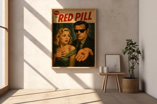 Red Pill Vintage Poster – Retro Pulp Fiction Sci - Fi Wall Art, Dramatic Thriller Book Cover Style Print, 1950s Sci - Fi Noir Decor - Just Great Posters