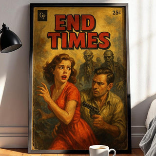 End Times Zombie Poster – Vintage Pulp Fiction Thriller Art Print, Retro Survival Horror Wall Art, Apocalypse Novel Cover Style - Just Great Posters