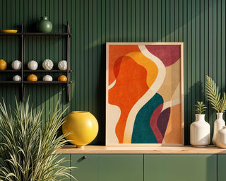 Retro Abstract Wall Art, Colorful Mid Century Modern Print, Bold Shapes Poster, Warm Palette Decor, 260gsm Paper, Free Shipping - Just Great Posters