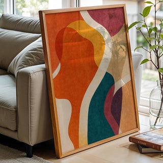 Retro Abstract Wall Art, Colorful Mid Century Modern Print, Bold Shapes Poster, Warm Palette Decor, 260gsm Paper, Free Shipping - Just Great Posters