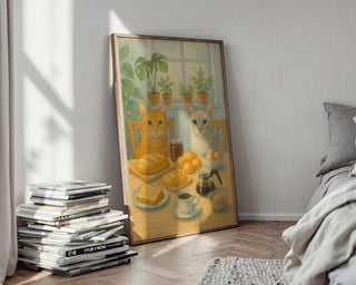 Cute Cat Kitchen Art, Cozy Breakfast Wall Print, Whimsical Cat Poster, Cafe Style Decor, 260gsm Paper, Free Shipping - Just Great Posters