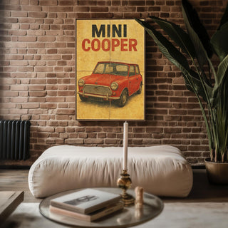 Vintage Mini Cooper Poster, Retro Car Wall Art, Classic British Auto Print, Aged Style Garage Decor, 260gsm Paper, Free Shipping - Just Great Posters