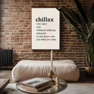 Chillax Definition Art Print – Minimalist Black and White Wall Decor for Bedroom, Dorm or Office, Relax Vibes Only Poster - Just Great Posters