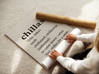Chillax Definition Art Print – Minimalist Black and White Wall Decor for Bedroom, Dorm or Office, Relax Vibes Only Poster - Just Great Posters