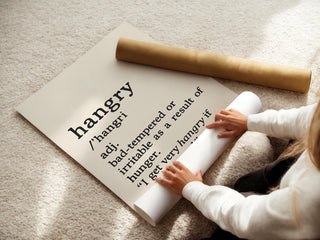 Hangry Definition Wall Art – Funny Kitchen Decor or Gift, Black and White Typography Print for Foodies, Snackers or Office Break Rooms - Just Great Posters