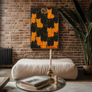 Orange and Black Cats Art Print – Retro Feline Wall Poster for Cat Lovers, Bold Graphic Pattern for Bedroom, Office or Gallery Wall - Just Great Posters
