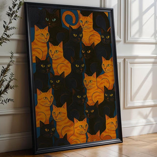 Orange and Black Cats Art Print – Retro Feline Wall Poster for Cat Lovers, Bold Graphic Pattern for Bedroom, Office or Gallery Wall - Just Great Posters