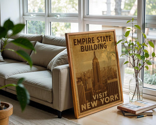 Vintage New York Poster – Empire State Building Art Print with Sepia Cityscape, Retro Travel Wall, Printed on 260gsm Paper, Free Shipping - Just Great Posters