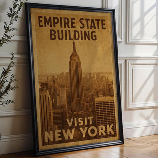 Vintage New York Poster – Empire State Building Art Print with Sepia Cityscape, Retro Travel Wall, Printed on 260gsm Paper, Free Shipping - Just Great Posters