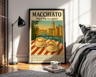 Italian Macchiato Art Print – Retro Coffee Poster with Venice View, Espresso Wall Art for Kitchen, Café or Barista Gift - Just Great Posters