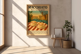 Italian Macchiato Art Print – Retro Coffee Poster with Venice View, Espresso Wall Art for Kitchen, Café or Barista Gift - Just Great Posters