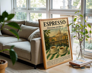Classic Italian Espresso Print – Vintage Coffee Poster with Rome View, Bold Espresso Wall Art for Kitchen, Café or Coffee Bar - Just Great Posters