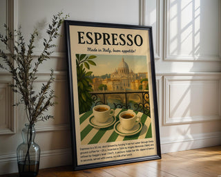 Classic Italian Espresso Print – Vintage Coffee Poster with Rome View, Bold Espresso Wall Art for Kitchen, Café or Coffee Bar - Just Great Posters