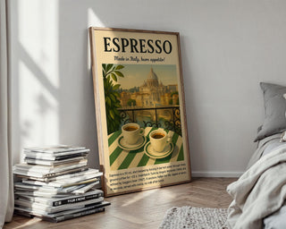 Classic Italian Espresso Print – Vintage Coffee Poster with Rome View, Bold Espresso Wall Art for Kitchen, Café or Coffee Bar - Just Great Posters