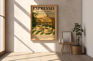 Classic Italian Espresso Print – Vintage Coffee Poster with Rome View, Bold Espresso Wall Art for Kitchen, Café or Coffee Bar - Just Great Posters