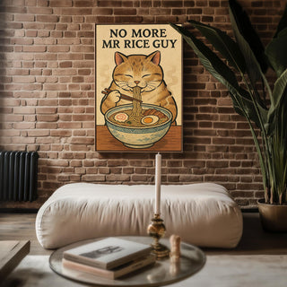 Funny Ramen Cat Poster – No More Mr. Rice Guy, Japanese Food Pun Wall Art, Kawaii Noodle Print - Just Great Posters