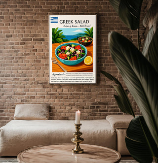 Greek Salad Poster Print – Mediterranean Recipe Wall Art, Colorful Food Illustration for Kitchen or Cafe - Just Great Posters