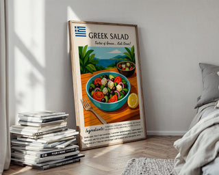 Greek Salad Poster Print – Mediterranean Recipe Wall Art, Colorful Food Illustration for Kitchen or Cafe - Just Great Posters