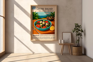 Greek Salad Poster Print – Mediterranean Recipe Wall Art, Colorful Food Illustration for Kitchen or Cafe - Just Great Posters