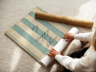 My Happy Place Wall Art – Pastel Blue Striped Typography Poster, Minimal Coastal Decor for Bedroom, Beach House, or Serene Home Vibes - Just Great Posters