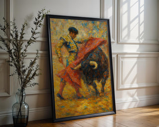 Matador & Bull Art Print | Bold Expressionist Bullfighting Painting with Vibrant Brushwork | Dynamic Spanish - Inspired Wall Decor - Just Great Posters