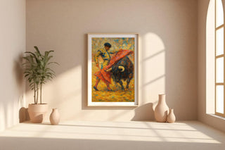 Matador & Bull Art Print | Bold Expressionist Bullfighting Painting with Vibrant Brushwork | Dynamic Spanish - Inspired Wall Decor - Just Great Posters