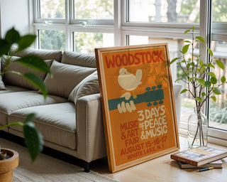 Woodstock Poster Reprint | Retro Orange Music Festival Art | Peace and Music 60s Vibe Wall Art for Music Rooms & Vintage Lovers - Just Great Posters