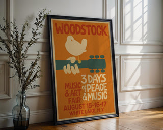 Woodstock Poster Reprint | Retro Orange Music Festival Art | Peace and Music 60s Vibe Wall Art for Music Rooms & Vintage Lovers - Just Great Posters