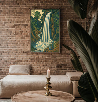 Japanese Waterfall Art Print | Vintage Landscape Poster in Ukiyo - e Style | Tranquil Nature Wall Art for Zen Spaces & Classic Homes - Just Great Posters