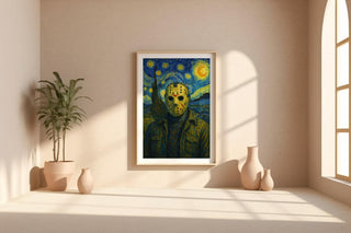 Scary Starry Night Poster – Horror Movie Mashup Wall Art, Scary Funny Van Gogh Style Print for Halloween or Film Buff Decor - Just Great Posters