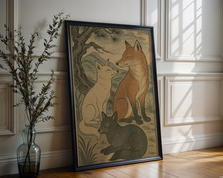Japanese Fox Print – Ukiyo - e Style Animal Art Poster, Traditional Japanese Wall Decor with Kitsune Spirit Energy for Zen or Folklore Lovers - Just Great Posters