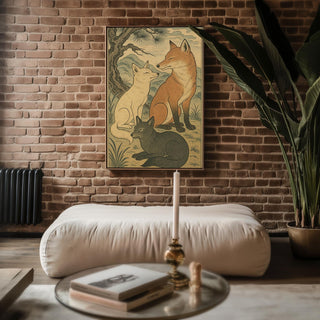 Japanese Fox Print – Ukiyo - e Style Animal Art Poster, Traditional Japanese Wall Decor with Kitsune Spirit Energy for Zen or Folklore Lovers - Just Great Posters
