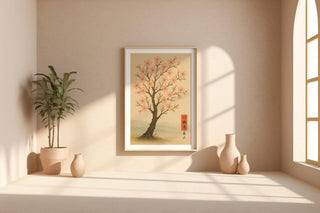 Cherry Blossom Tree Poster – Japanese Nature Wall Art, Minimalist Sakura Print with Birds, Zen Botanical Decor for Calm and Serene Spaces - Just Great Posters
