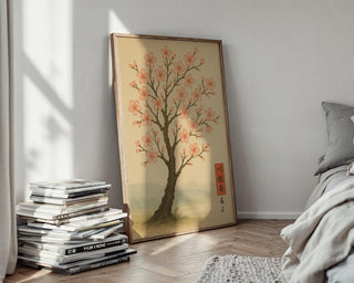 Cherry Blossom Tree Poster – Japanese Nature Wall Art, Minimalist Sakura Print with Birds, Zen Botanical Decor for Calm and Serene Spaces - Just Great Posters