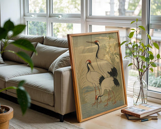 Japanese Cranes Poster – Ukiyo - e Style Nature Wall Art, Traditional Japanese Wildlife Print for Zen Decor, Calm Interiors or Japandi Homes - Just Great Posters
