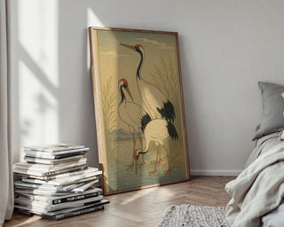Japanese Cranes Poster – Ukiyo - e Style Nature Wall Art, Traditional Japanese Wildlife Print for Zen Decor, Calm Interiors or Japandi Homes - Just Great Posters