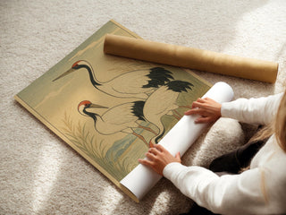 Japanese Cranes Poster – Ukiyo - e Style Nature Wall Art, Traditional Japanese Wildlife Print for Zen Decor, Calm Interiors or Japandi Homes - Just Great Posters