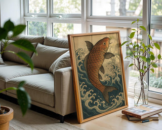 Koi Fish Ukiyo - e Poster – Traditional Japanese Water Print, Symbolic Strength and Flow Wall Art for Zen Decor, Japandi, or Calm Interiors - Just Great Posters