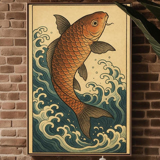 Koi Fish Ukiyo - e Poster – Traditional Japanese Water Print, Symbolic Strength and Flow Wall Art for Zen Decor, Japandi, or Calm Interiors - Just Great Posters