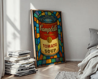 Pop Art Soup Can Poster – Warhol - Inspired Campbell’s Tomato Soup Print in Stained Glass Style, Bold Retro Kitchen Wall Art - Just Great Posters