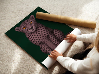 Purple Cheetah Art Print | Modern Animal Illustration with Bold Colors | Jungle - Inspired Wall Decor | Free Shipping Included - Just Great Posters