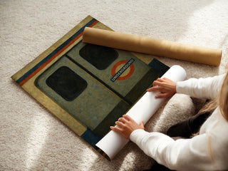 London Tube Train Art – Minimalist Underground Poster with Closed Doors and Red Roundel, Moody Metro Print for Urban Decor Lovers - Just Great Posters