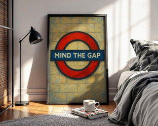 Mind the Gap Poster – London Underground Sign Print in Retro Painterly Style, Bold Red Roundel Wall Art for Travel or City Lovers - Just Great Posters