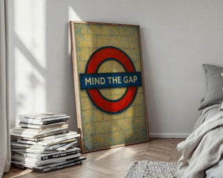 Mind the Gap Poster – London Underground Sign Print in Retro Painterly Style, Bold Red Roundel Wall Art for Travel or City Lovers - Just Great Posters