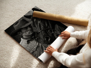 Cowboy & Horse Photo – Intimate Western Portrait in Black and White, Moody Americana Print for Ranch Style or Rustic Home Decor - Just Great Posters