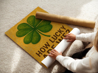 Lucky Clover Poster – Bold Green Four - Leaf Clover Print with “How Lucky Are We?” Text, Retro - Inspired St. Patrick’s or Everyday Wall Art - Just Great Posters