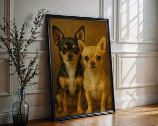 Chihuahua Dog Art Print – Painterly Pet Portrait of Two Chihuahuas in Warm Tones, Adorable Dog Lover Poster with Classic Fine Art Style - Just Great Posters
