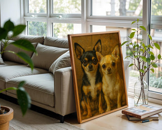 Chihuahua Dog Art Print – Painterly Pet Portrait of Two Chihuahuas in Warm Tones, Adorable Dog Lover Poster with Classic Fine Art Style - Just Great Posters
