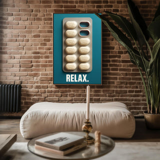 Funny Chill Pill Wall Art | Bold Modern Relax Poster for Office, Bathroom or Dorm | Witty Mental Health Print | Free Shipping Poster - Just Great Posters